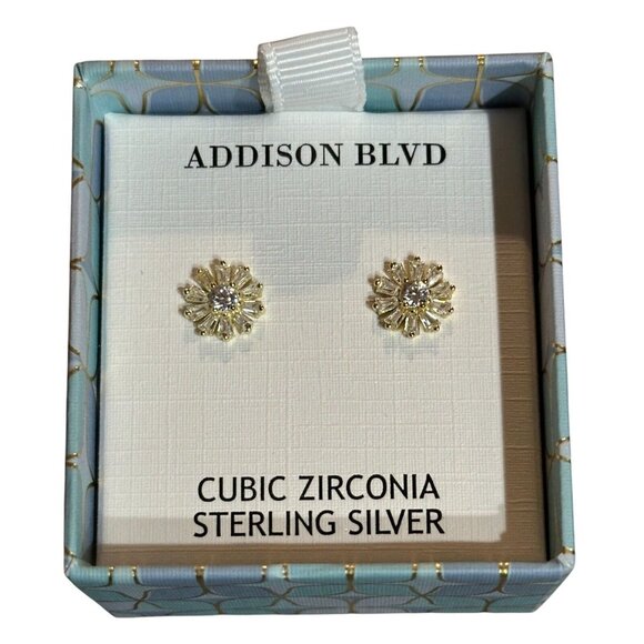 NEW Addison BLVD CZ Gold Plate 925 Sterling Silver Flower Daisy Stud Earrings - Picture 1 of 3
